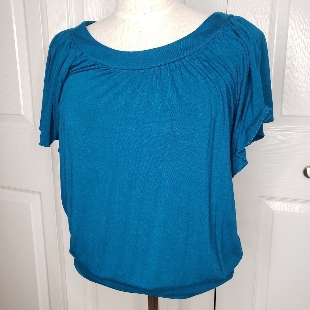 Express turquoise top with flutter sleeves